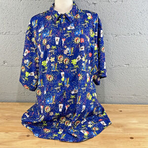 Buc Ees Shirt Mens 4XL Blue Hawaiian Retro All Over Print